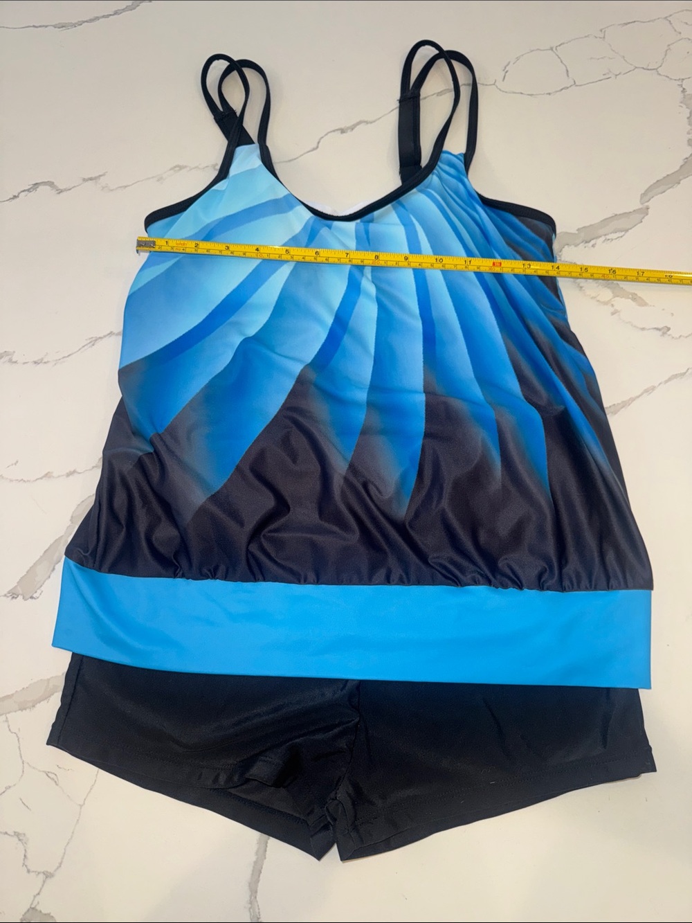 Swimsuit Women's Blue Gradient Tankini with Black Swim Shorts